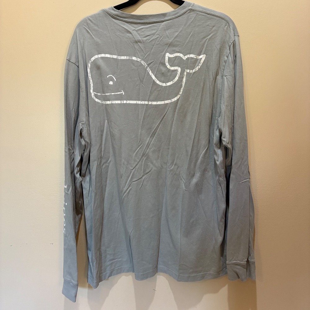 Vineyard Vines Mens Long Sleeve Pocket T Shirt Whale Logo Gray L - Picture 2 of 7